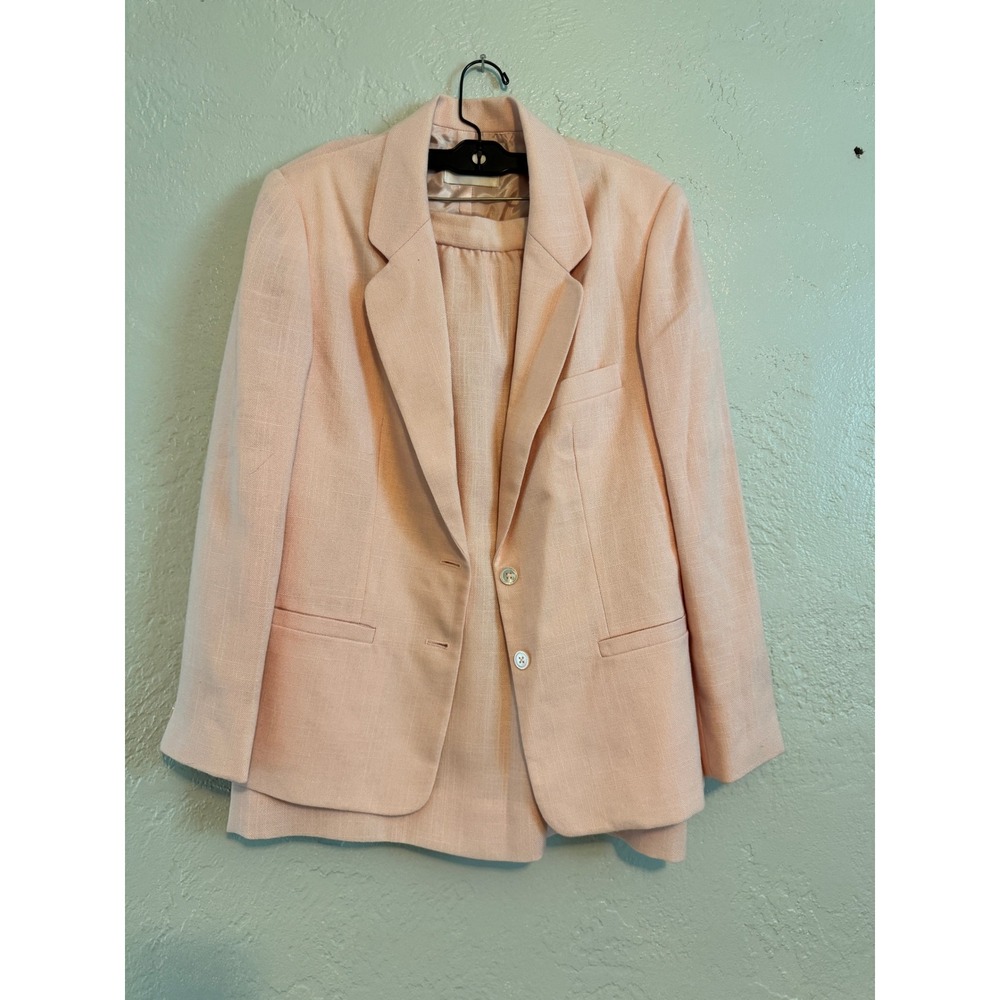 JH‎ Collectibles Pink Linen Blend Blazer Skirt Suit Set Women Size 12